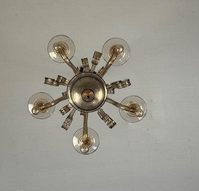 Venetian Chandelier in Golden Murano Glass with Black Trim, Circa 1950