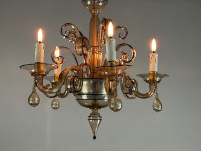 Venetian Chandelier in Golden Murano Glass with Black Trim, Circa 1950