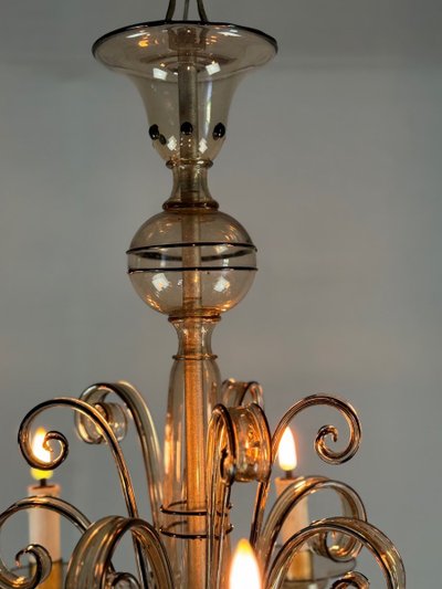 Venetian Chandelier in Golden Murano Glass with Black Trim, Circa 1950