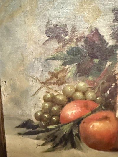 Antique oil painting on canvas still life with fruit 1925, 60x55cm