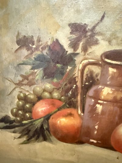 Antique oil painting on canvas still life with fruit 1925, 60x55cm