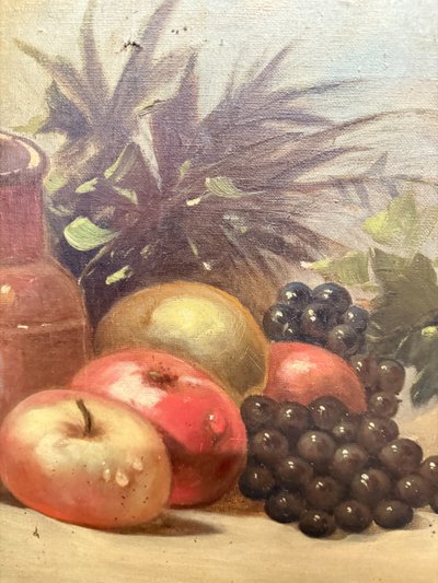Antique oil painting on canvas still life with fruit 1925, 60x55cm