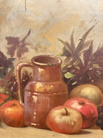 Antique oil painting on canvas still life with fruit 1925, 60x55cm