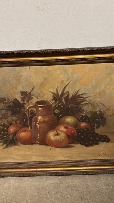 Antique oil painting on canvas still life with fruit 1925, 60x55cm