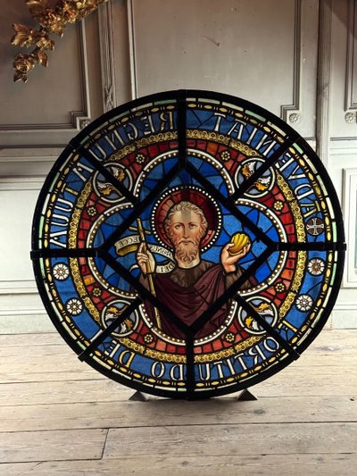 Large stained glass window in coloured leaded glass, circa 1880