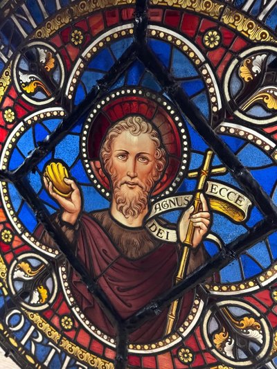 Large stained glass window in coloured leaded glass, circa 1880
