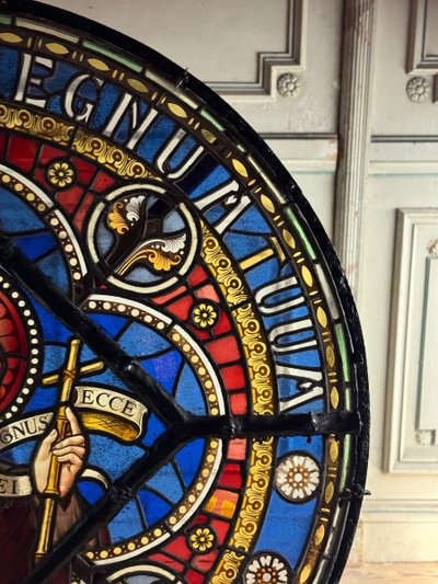 Large stained glass window in coloured leaded glass, circa 1880