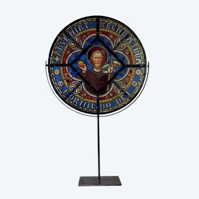 Large stained glass window in coloured leaded glass, circa 1880