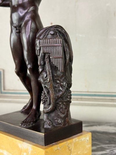Dionysus on the Shoulders of a Satyr, Bronze after the Antique on a Sienna Yellow Base