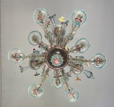 Rezzonico Venetian Chandelier in Multicolored Murano Glass, 12 Light Arms Circa 1900