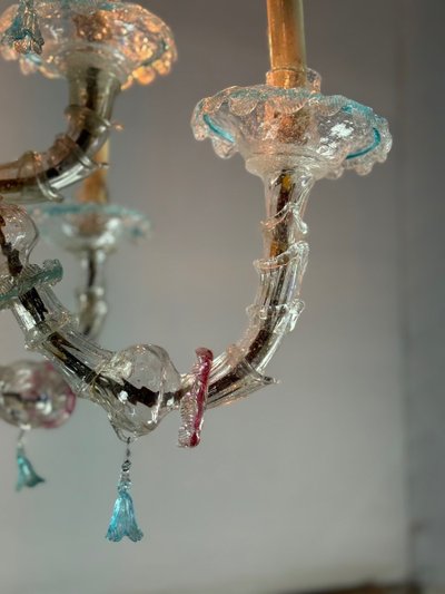 Rezzonico Venetian Chandelier in Multicolored Murano Glass, 12 Light Arms Circa 1900