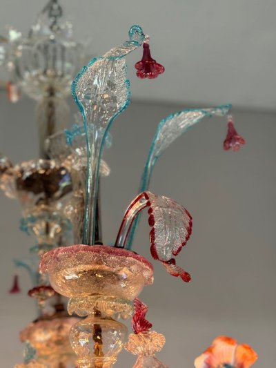 Rezzonico Venetian Chandelier in Multicolored Murano Glass, 12 Light Arms Circa 1900