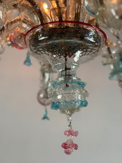 Rezzonico Venetian Chandelier in Multicolored Murano Glass, 12 Light Arms Circa 1900