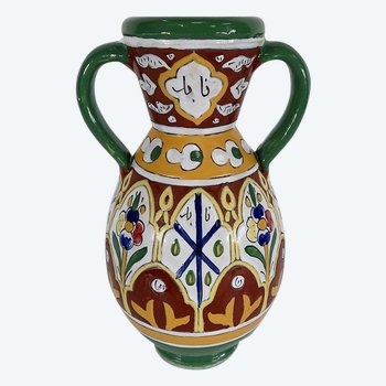 Vaso in terracotta smaltata policroma, Nabeul - 1920