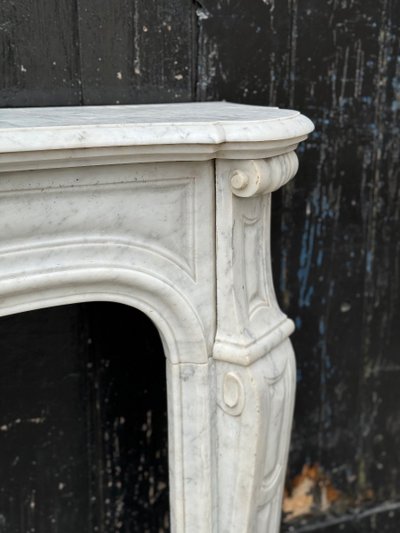 Louis XV Style Fireplace in White Carrara Marble Circa 1880