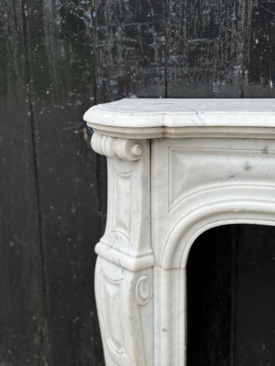 Louis XV Style Fireplace in White Carrara Marble Circa 1880