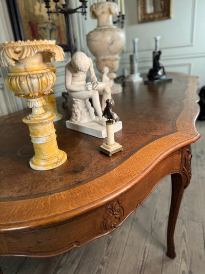 Table Console ou table de bibliothèque de style Louis XV en chêne sculpté, vers 1880