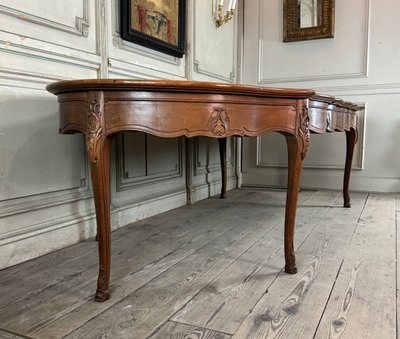 Table Console ou table de bibliothèque de style Louis XV en chêne sculpté, vers 1880