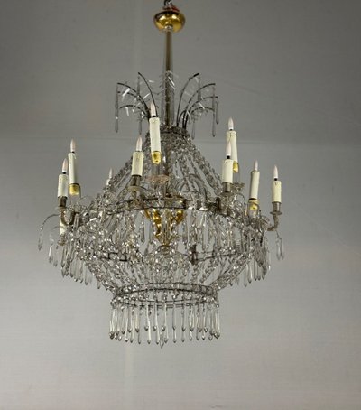 Cut Crystal Bead Bag Chandelier Circa 1800