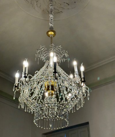 Cut Crystal Bead Bag Chandelier Circa 1800