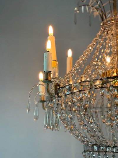 Cut Crystal Bead Bag Chandelier Circa 1800