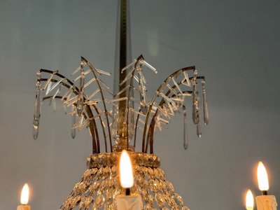 Cut Crystal Bead Bag Chandelier Circa 1800