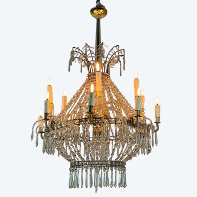 Cut Crystal Bead Bag Chandelier Circa 1800