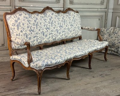Louis XV Carved Wood Bench with Oak Patina 18th Century