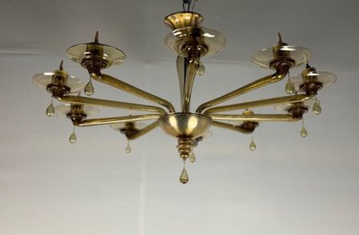 Venetian chandelier in Murano gilt glass by Venini circa 1940