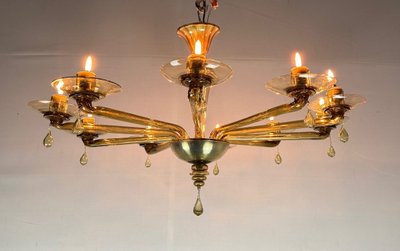Venetian chandelier in Murano gilt glass by Venini circa 1940