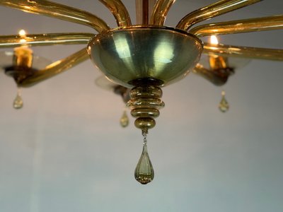 Venetian chandelier in Murano gilt glass by Venini circa 1940