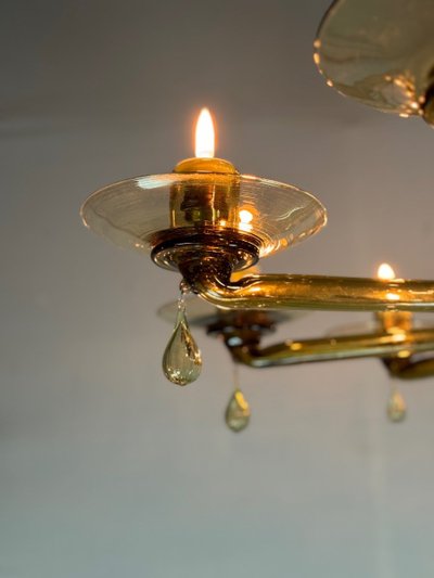 Venetian chandelier in Murano gilt glass by Venini circa 1940