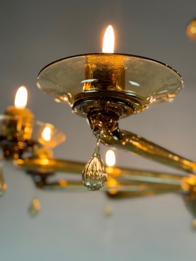 Venetian chandelier in Murano gilt glass by Venini circa 1940