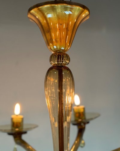 Venetian chandelier in Murano gilt glass by Venini circa 1940