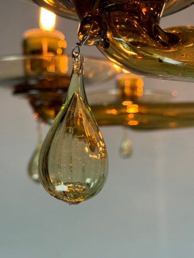 Venetian chandelier in Murano gilt glass by Venini circa 1940