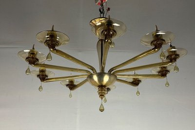 Venetian chandelier in Murano gilt glass by Venini circa 1940