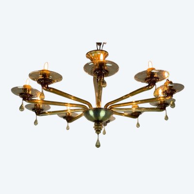 Venetian chandelier in Murano gilt glass by Venini circa 1940