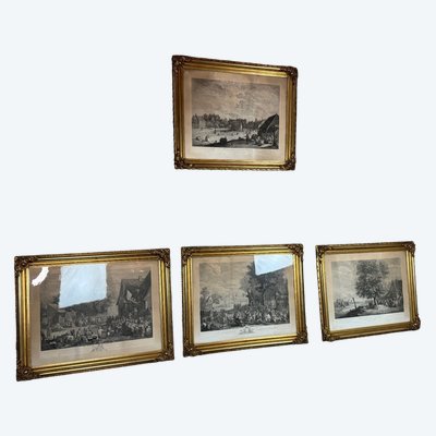 Suite De 4 Gravures, Retirage XIXème, Très Beaux Cadres Napoléon III
