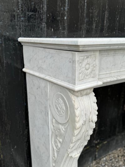 Louis XVI White Carrara Marble Mantel Circa 1880
