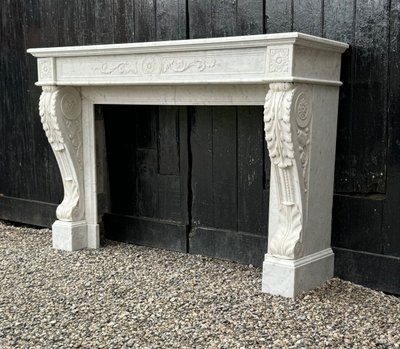 Louis XVI White Carrara Marble Mantel Circa 1880