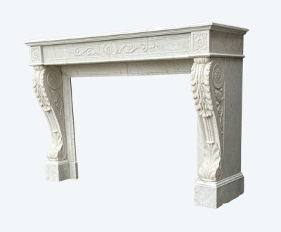 Louis XVI White Carrara Marble Mantel Circa 1880