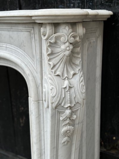 Remarkable Louis XV Style White Carrara Marble Mantel circa 1880