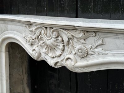 Remarkable Louis XV Style White Carrara Marble Mantel circa 1880