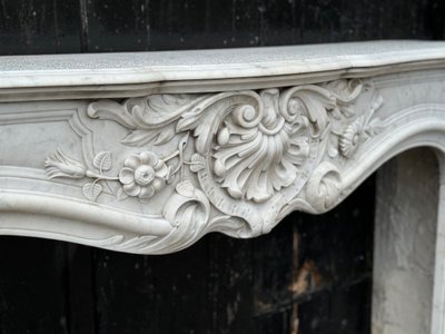 Remarkable Louis XV Style White Carrara Marble Mantel circa 1880