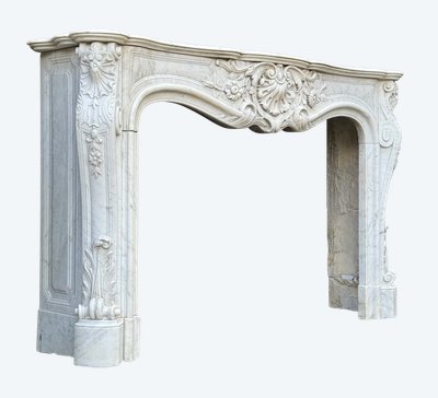 Remarkable Louis XV Style White Carrara Marble Mantel circa 1880