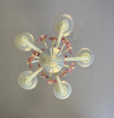 Venetian Chandelier, In Blue And Red Murano Glass, Five Light Arms, About 1950