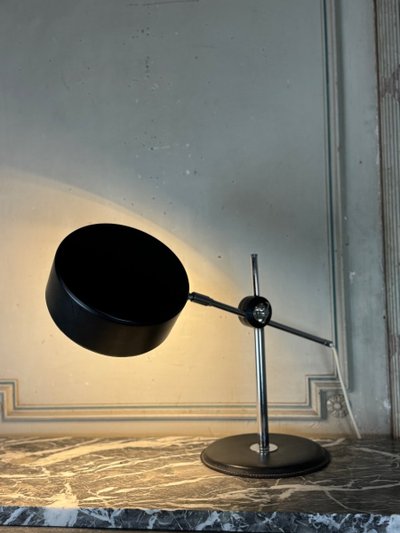 Desk Lamp By Anders Pehrson For Ateljé Lyktan Circa 1960, Leather, Chrome And Metal