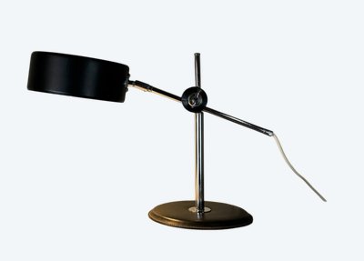 Desk Lamp By Anders Pehrson For Ateljé Lyktan Circa 1960, Leather, Chrome And Metal