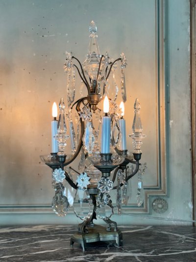 Pair Of Bronze And Cut Crystal Girandoles Circa 1900