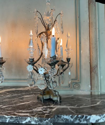 Pair Of Bronze And Cut Crystal Girandoles Circa 1900